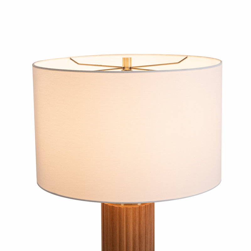 Tambo Table Lamp - Natural Ash Wood Finish, Weathered Brass, White Linen Shade, Natural Ash
