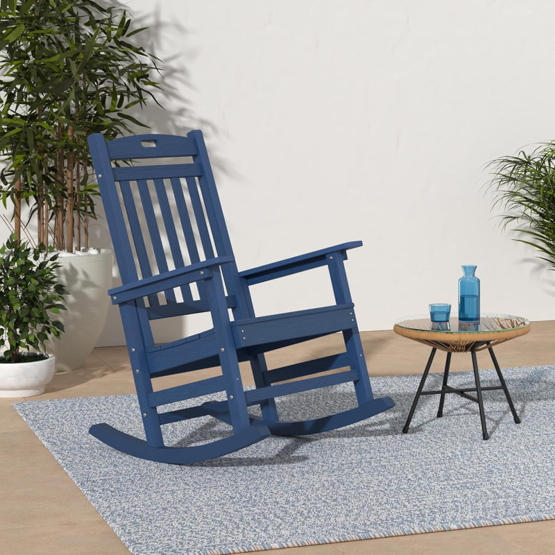 Outdoor Rocking Chair, All Weather HIPS Patio Rocker Chair Oversized Rocking Chair, Navy