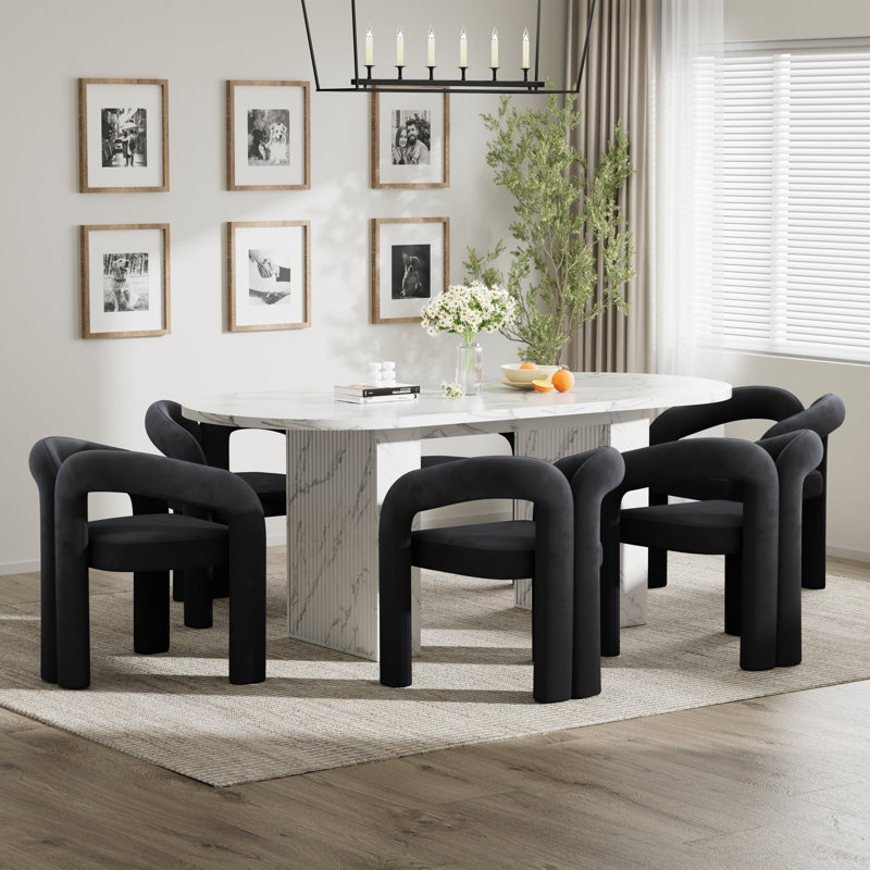 Ensemble de table de salle à manger 62,9 pouces, Blanc, 7 pièces : table, 6 chaises, Noir