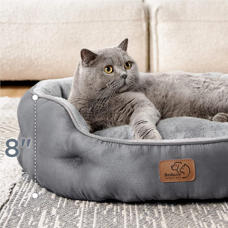 Lit pour animal de compagnie avec traversin, Petit (L 25 po x l 21 po), Gris