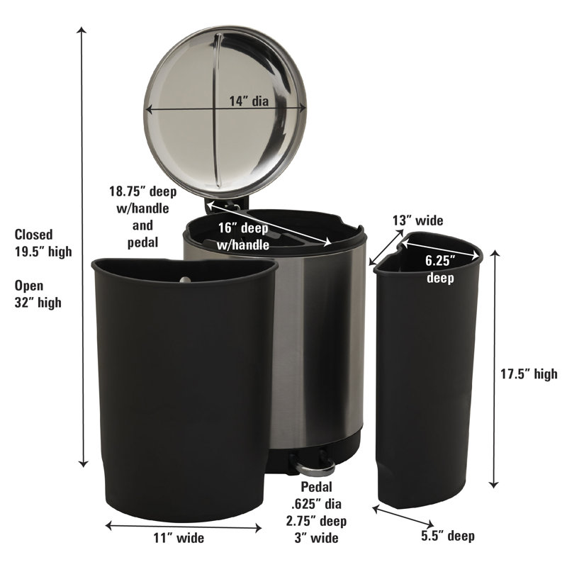 Steel Step On Kitchen Trash Can - 8 Gallons