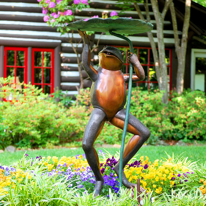 Bronze Frog Holding Lily Pad Fountain