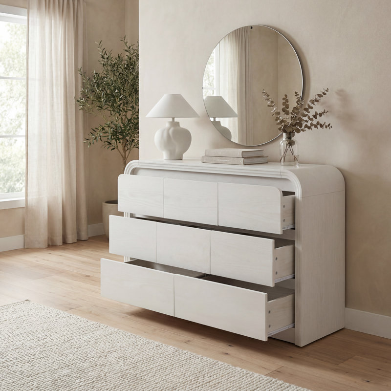 Commode moderne à 8 tiroirs de 120 cm (47,24 po) aux bords arrondis, grande commode pour le rangement de la chambre à coucher