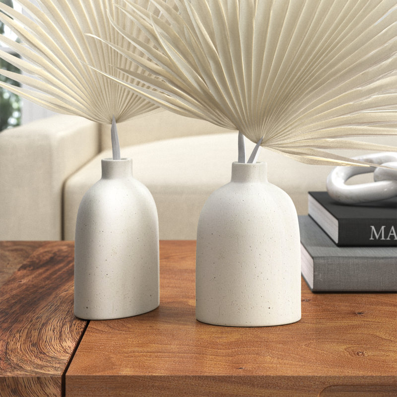 Abie Handmade Ceramic Table Vase, White, 4" H x 5.75" W x 2.5" D