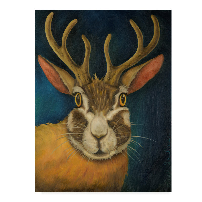 « jackalope », reproduction de peinture à l’acrylique sur toile tendue, H 19 po x l 14 po x P 2 po