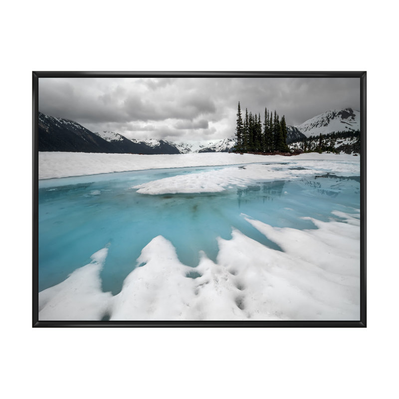 Photo de lac d'hiver, H 24 po x l 36 po x P 0,1 po, Toile avec cadre flottant noir