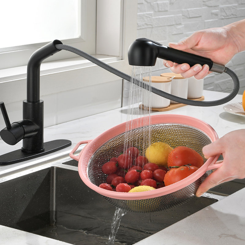 Robinet de cuisine à poignée simple avec douchette latérale Werfy, Noir mat