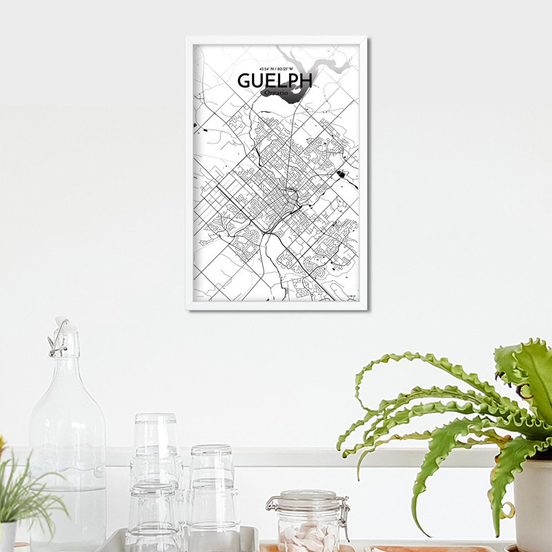 Guelph City Map, impression, H 17 po x l 11 po, Noir / blanc