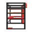 Lit mezzanine simple en bois avec bureau, module de rangement latéral, plusieurs tablettes de rangement et éclairage DEL-1186029028