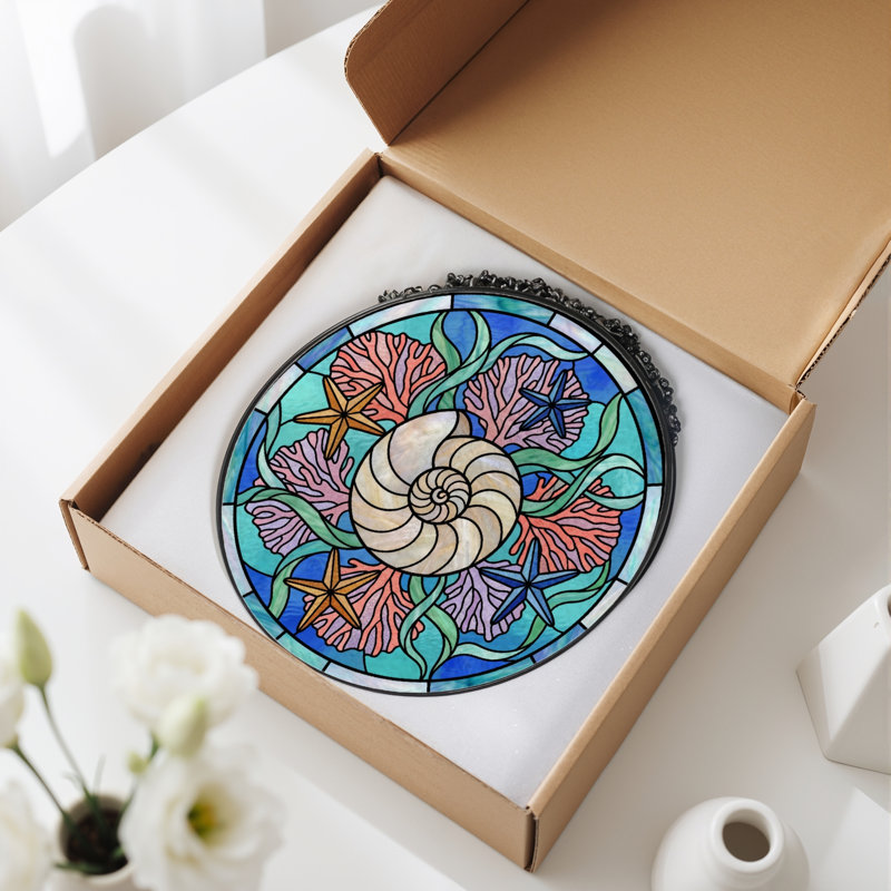 Panneau de vitrail Nautilus Shell - 7,8H, H 7,8 po