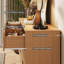 Commode cannelée 9 tiroirs, fabrication en bois, coffre de rangement de 63 po de largeur avec poignées en métal, mobilier de chambre à coucher et de salon moderne, naturel