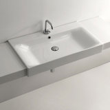 Cento Ceramic Rectangular Semi-Recessed Vessel Bathroom Sink and Overflow
