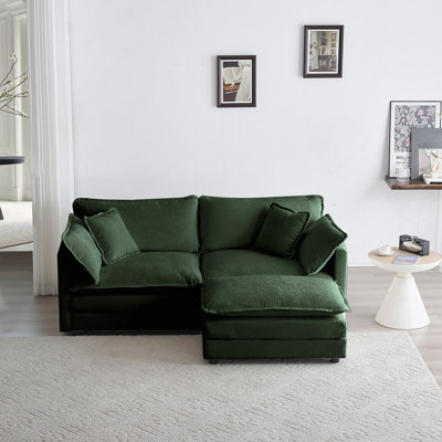 Chenille Two - Seater Sofa with 1 Footrest L - shaped 2 - seater Sectional Ottoman Small Space Green