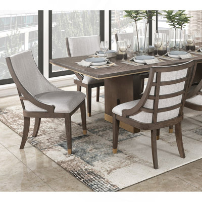 Modern Armchairs Set Of 2 Brown Finish With Gold Tipping Upholstered Back Seat Wooden Dining Furniture, Semi-Deconstructed Design