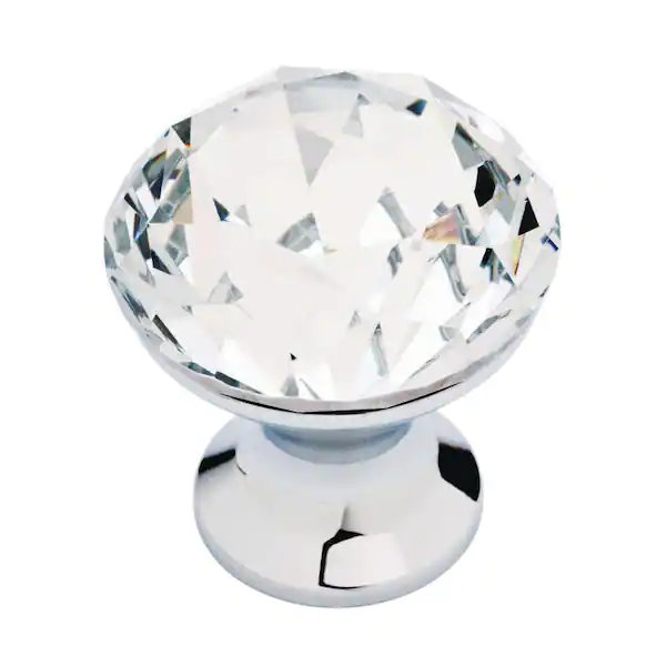 (Paquet de 5) Bouton d'armoire solitaire 1-1 / 4 po chrome et verre