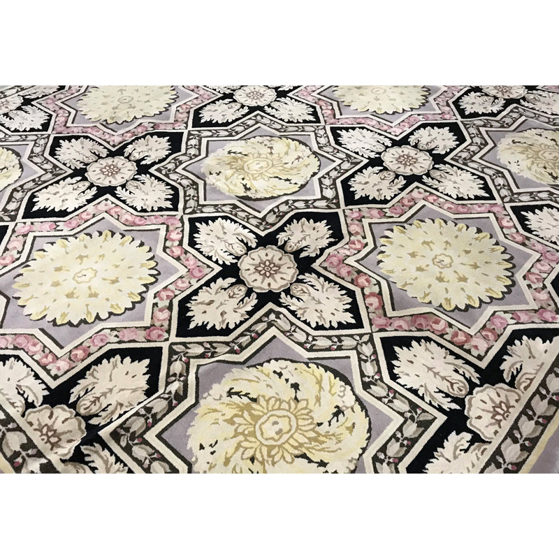 Hand-Knotted High-Quality Black and Gray Area Rug