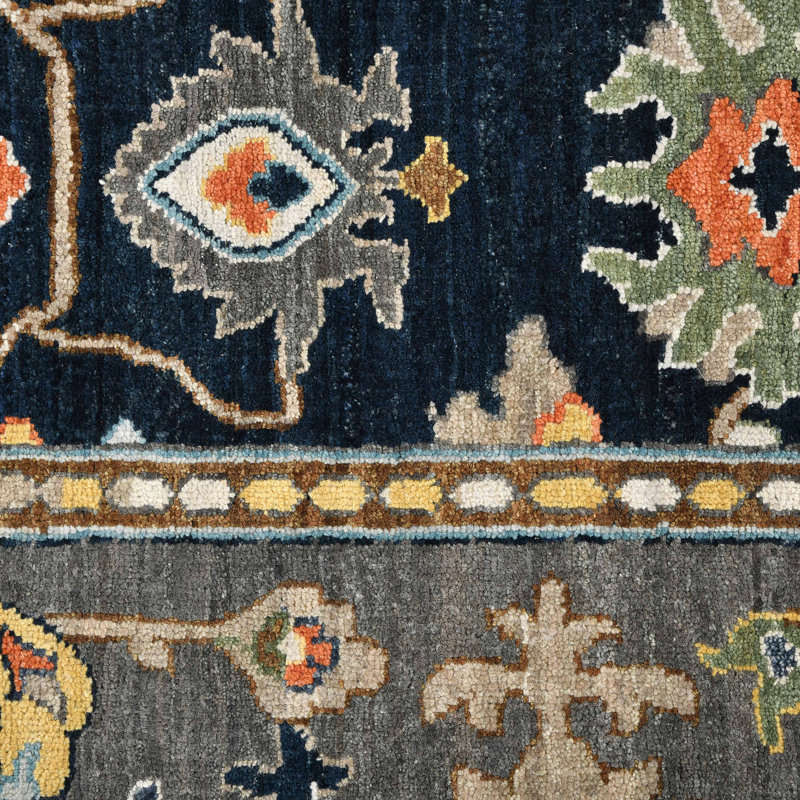 Hand-Knotted Blue and Gray Wool 9' x 12' Area Rug