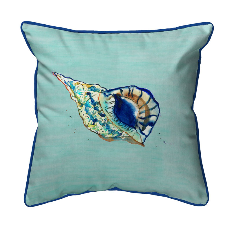 Shell Outdoor Reversible Throw Pillow, Teal, 12" H x 12" W