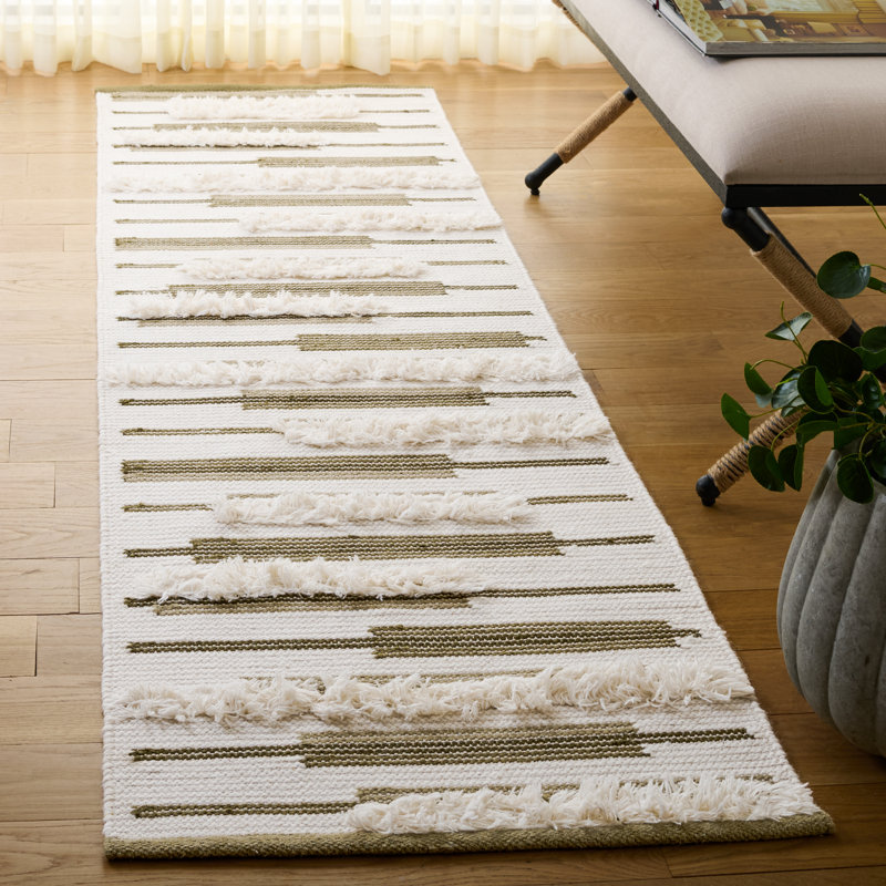 Kenya Hand Woven Wool;Cotton Striped Indoor Rug, Runner 2'3" x 8'