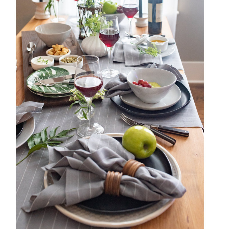 Pinstripe - 100% Pure Linen Dinner Napkins, Gray/White