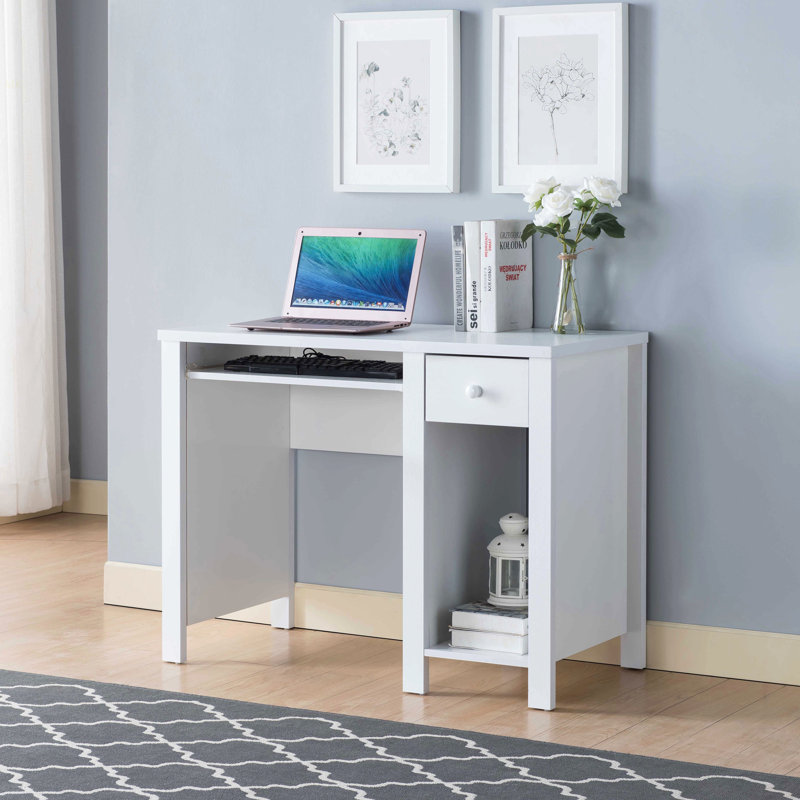 Bureau étudiant Bureau à domicile Bureau compact l 39 po Bureau d'ordinateur portable Tiroir à clavier blanc avec poignée en bois