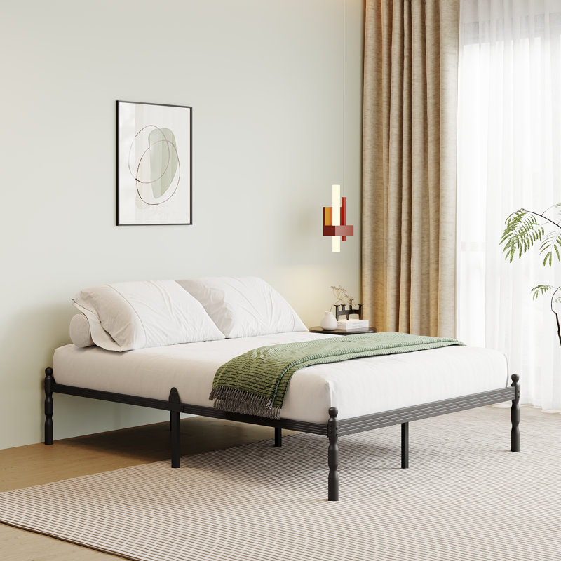 Cadre de lit Queen Size en métal noir de 35,5 cm de haut, matelas antidérapant, facile à assembler., Grand lit, 14"