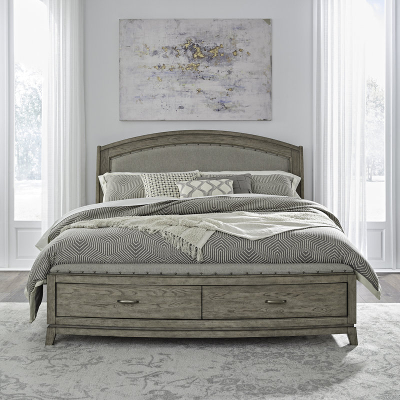 Lit de rangement, commode et miroir Drelan, Très grand, Brun pâle