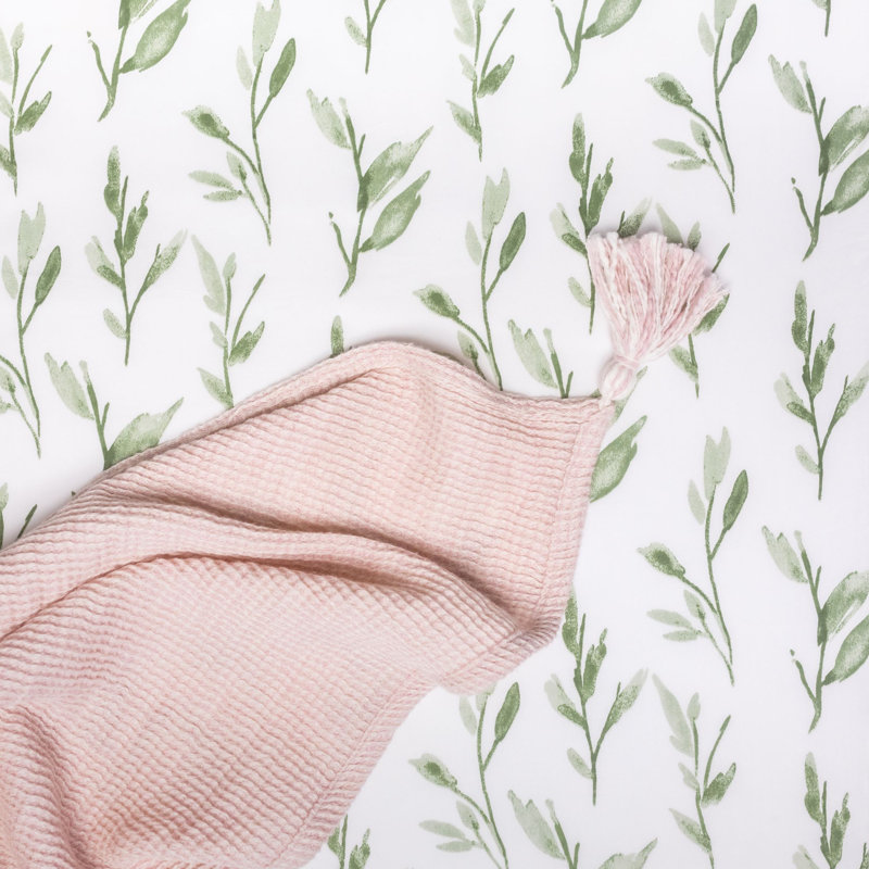 Leafy Floral 100% Cotton Crib Sheet, Soft and Durable, Crane Baby