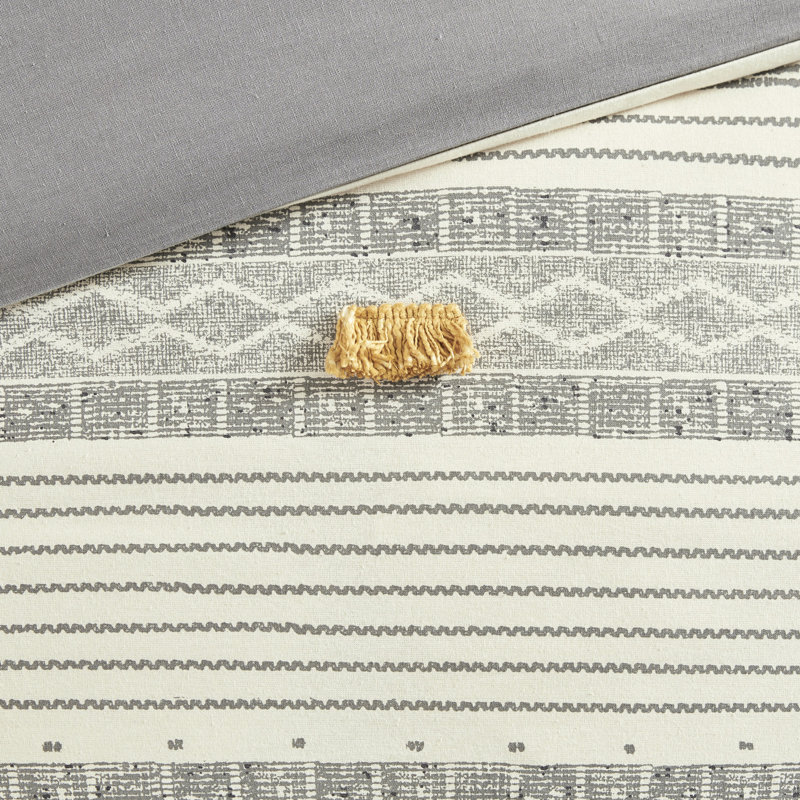 Édredon 3 pièces gris / jaune double / grand, imprimé 100% coton rayé, rembourrage, literie distinctive avec imprimé et attrayant