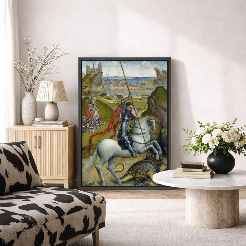 Illustration d'un chevalier médiéval illuminé, œuvre d'art historique, impression sur toile encadrée, Cadre flottant noir