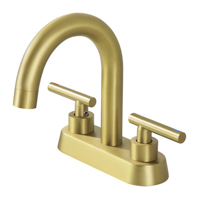 KES Brushed Gold Bathroom Faucet Modern 4 Inches Centerset Vanity Faucet Brass Construction Brushed Gold Finish, Sink Drain Not Included