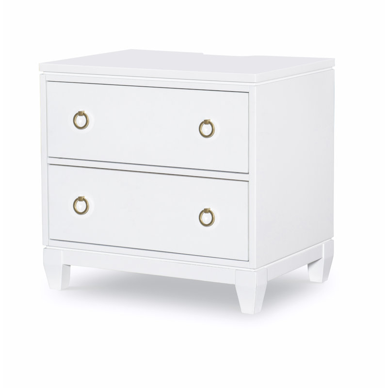 Summerland 30" Wide Pure White Gold Ring Pull Night Stand, White
