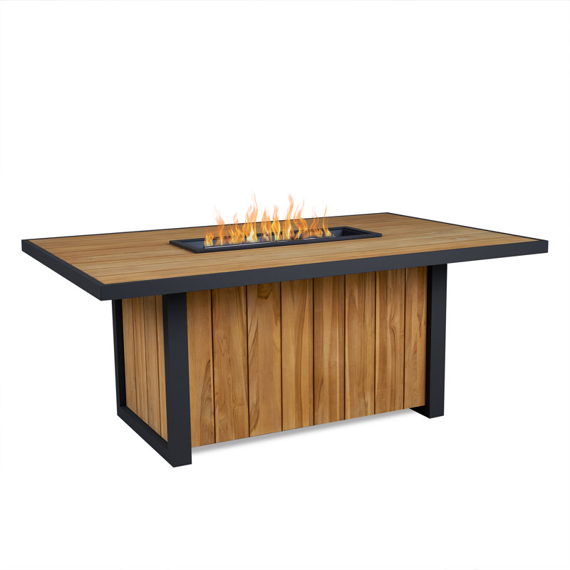 Bodhi 73" Rectangle Teak Dining Fire Table With Hidden Propane Tank Storage by Real Flame