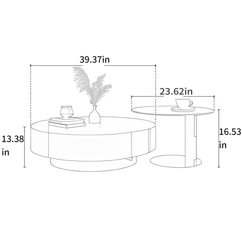 Round Coffee Table Set Stainless Steel, 16.53" H x 62.99" L x 39.37" W