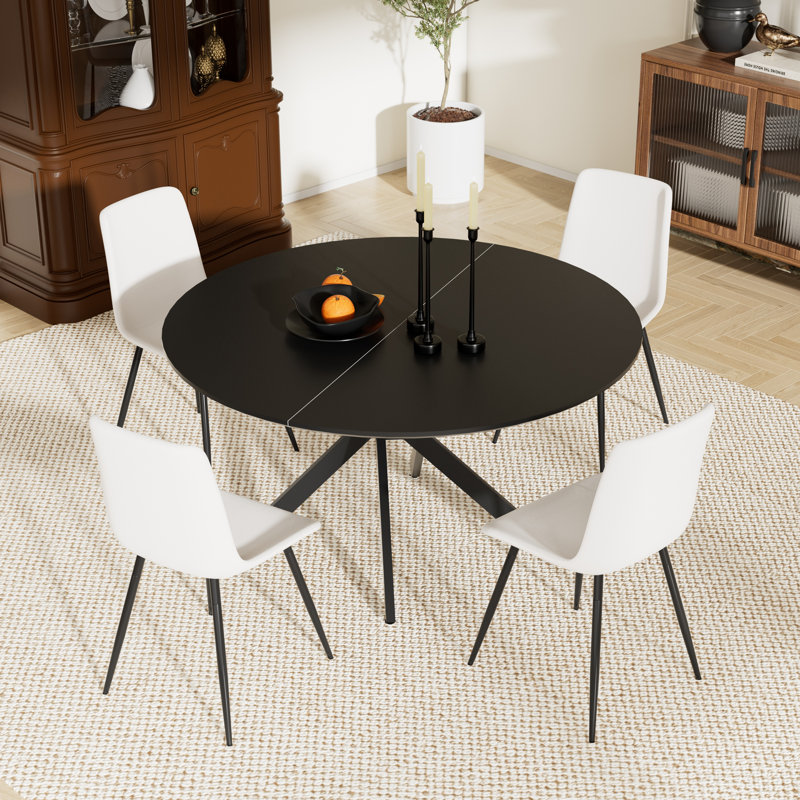 Ensemble de table ronde, Noir, noir, noir, noir, 5, Blanc