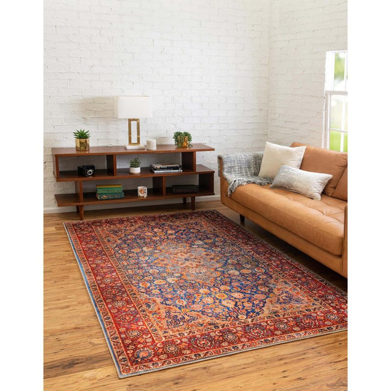 Tapis oriental bleu marine / rouge / orange, Rectangle 8 pi 4 po x 12 pi