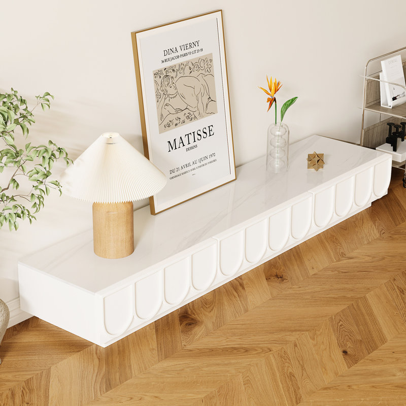 70.87" - 141.75" Modern Minimalist TV Stands, Cream Media Console with Drawers, White Glossy Sintered Stone Tabletop(No Assembly Needed)