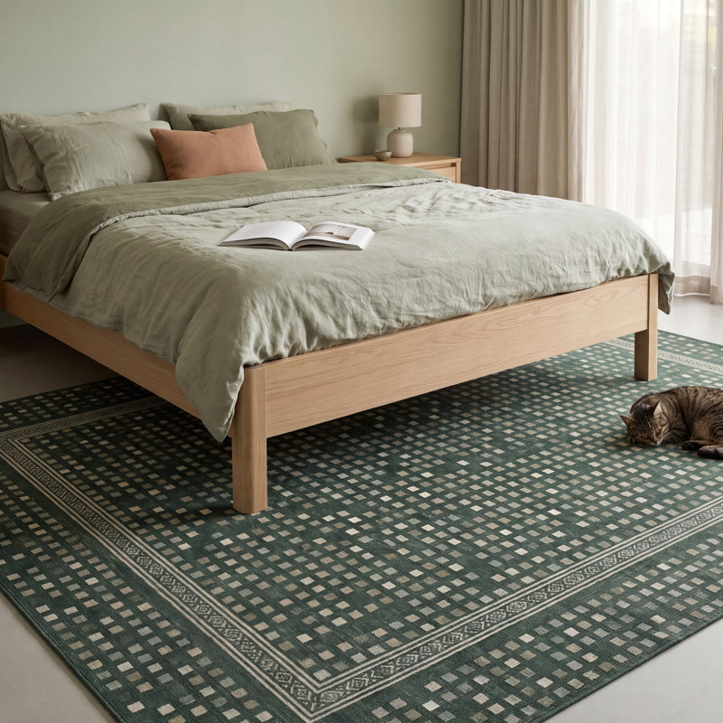 Tapis Ridge2 moderne à motif mosaïque mouchetée abstraite verte, grise et blanche, lavable à la machine, antidérapant, à poils courts, pour l'intérieur et l'extérieur, adapté aux animaux domestiques, idéal pour le salon, la chambre, la salle à manger, l'entrée, le couloir ou le bureau.
