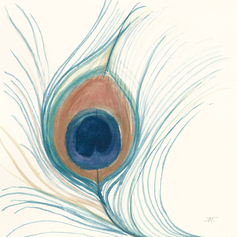 «Peacock Feather II Blue» par Miranda Thomas - reproduction d'art sur toile tendue, H 36 po x l 36 po