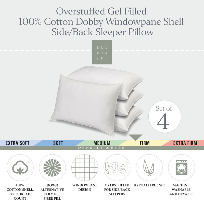 Ella Jayne White Cotton Dobby-Box Queen Pillows, Set of 4