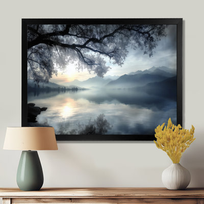 «Serene Lake At Dawn With First Light», impression d'art sur toile, paysage bleu