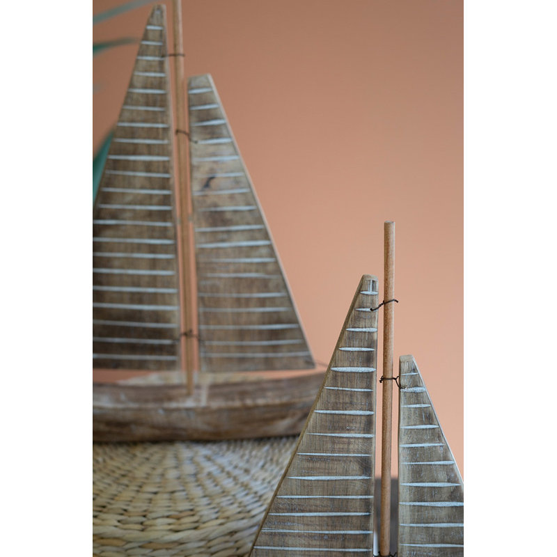  Ensemble de 2 sculptures de bateau en bois récupéré rustique H 19 po
