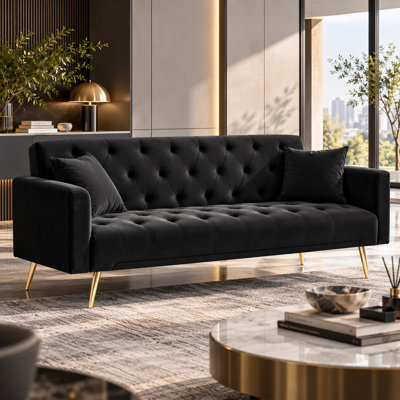 71" Convertible Loveseat Sofa, American Retro Velvet Sleeper Couch For Small Living Rooms, Bedrooms & Offices