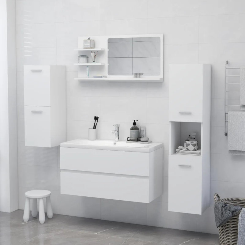 Adji Flat Mirror with Shelves, White, 45cm x 60cm