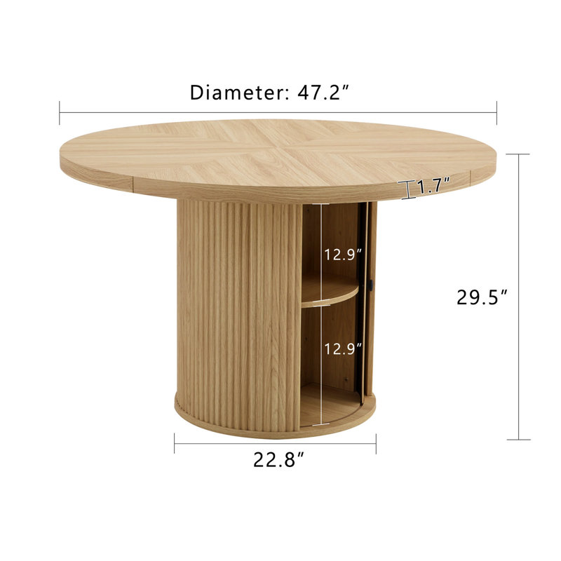 Table ronde de 47,2 pouces de style bois avec fonction à deux niveaux, colonne cannelée classique, finition grattée
