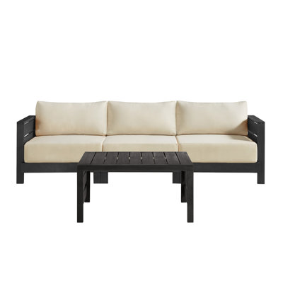 Ensemble de mobilier d'extérieur avec canapé et table basse Barton - Ensemble de mobilier d'extérieur en bois d'eucalyptus résistant aux intempéries - Ensemble de canapé d'extérieur 3 places et table (noir)
