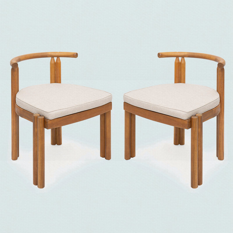 Chaise de salle à manger sans accoudoirs, finition teck avec coussin beige, ensemble de 2
