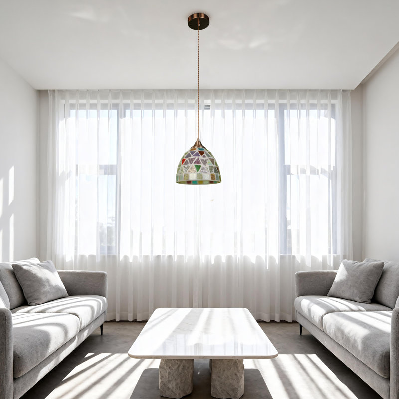 Luminaire suspendu Scallop 1 lumière, style Tiffany doré avec source de lumière 3 couleurs