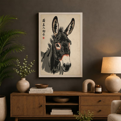 Donkey in Ink Japandi - Wrapped Canvas