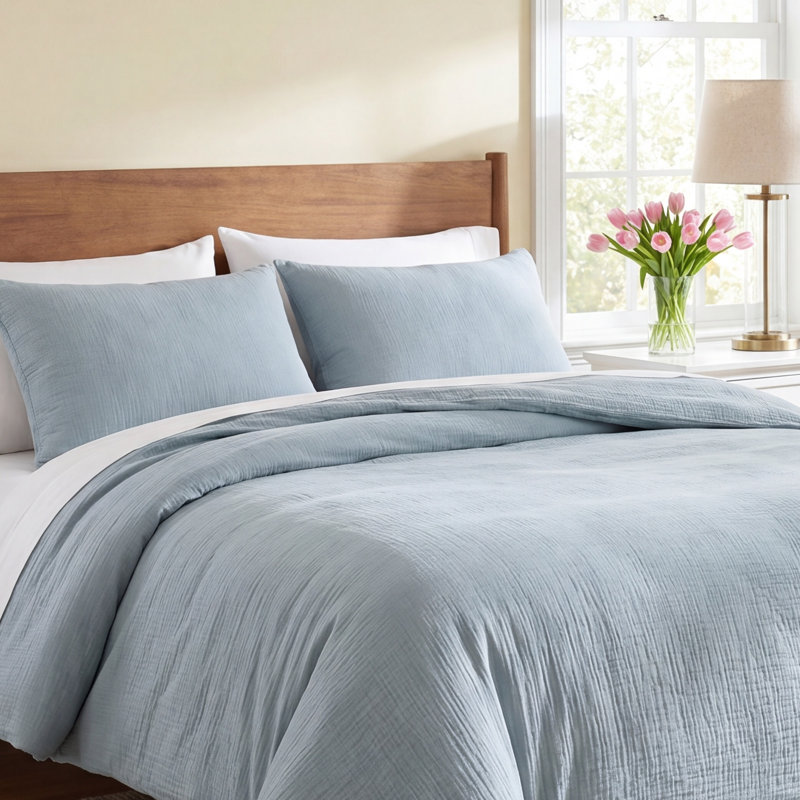 Ensemble d'édredon 100% coton 3 pièces Syracuse, Édredon très grand et 2 très grandes taies déc, Bleu clair